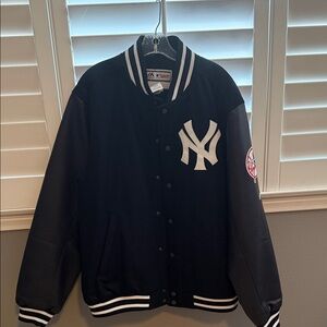 Majestic Black and White New York Yankees Varsity Jacket